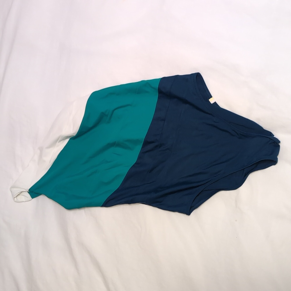 summersalt One-Shoulder Colorblock One-Piece in Teal, Navy & White